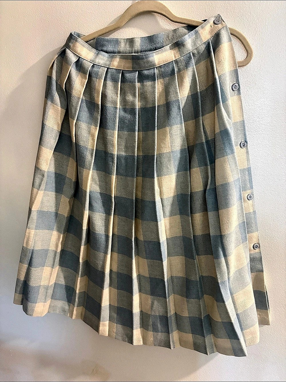Catalina Pleated Plaid A-Line Skirt in Blue & Beige Size 14